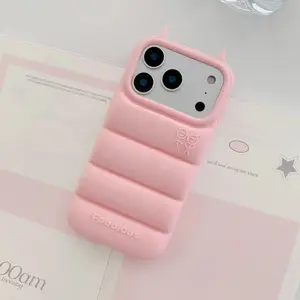 Little Monster Devil Horn Silicone Phone Case For Apple iPhone 13 14 15 16 17 Pro Max - Solid Color Shockproof Protective Cover