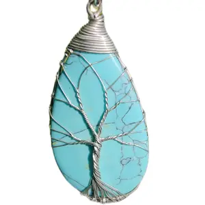 Tree of life, wire wrapped turquoise stone necklace