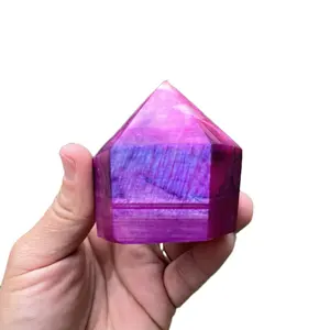 Pink Moonstone Obelisk Tower Point Meditation Purple Color Crystalline Stone Unique Design Crystal Home Decor Ornament High-Quality Crystals 3 Inch Size