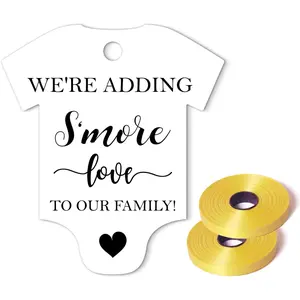 Pack of 50  Shower Favor Tags,We're Adding S' Love to Our Family,Including Golden Ribbon and Tags