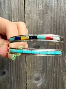 Native Multi Stone Or Turquoise Inlay Sterling Silver Cuff
