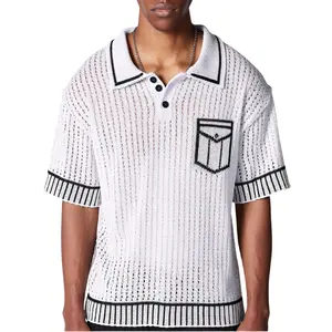 Men's summer cool knit short-sleeved shirt, Bohemian style casual resort wear, loose fit, with a lapel collar and button closure. Menswear Top Shortsleeve Tshirt Tropical Streetwear