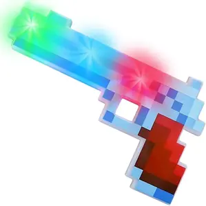 10" Light Up Pixel Pistol Toy with Flashing LEDs - Cool Retro Pixelated Plastic Pistol - Video Game Party Supplies - Unique Kids Easter Basket Stuffers Gift - Batteries Included