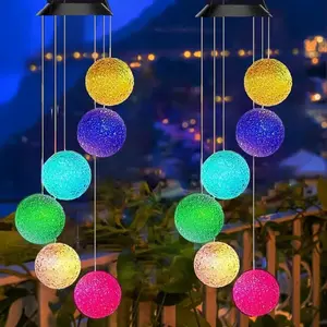 Outdoor Solar Hanging Decorative Lights, Modern outdoor lighting, 6 LED Bround Ball Design Lights, Smart Light Sense, Color Changing Lights for: Patio, Party, Yard, Home Decorations, Valentine's Day Gift, Patio Lighting