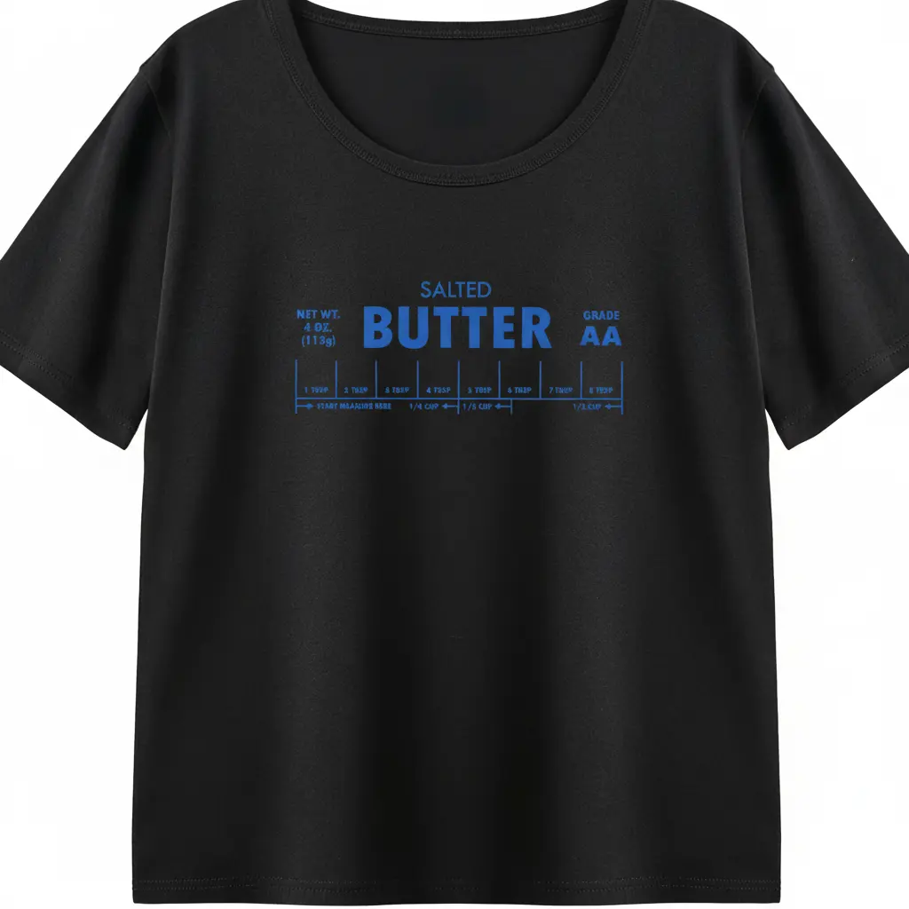 Women's Short-Sleeve Crew Neck T-Shirt - Retro Salted Butter Packaging Food Label Print, Machine Washable Polyester, Casual Foodie Top, Comfortable Soft Fashion Graphic Tee