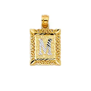 14K Two-Tone Small Square Initial Pendant