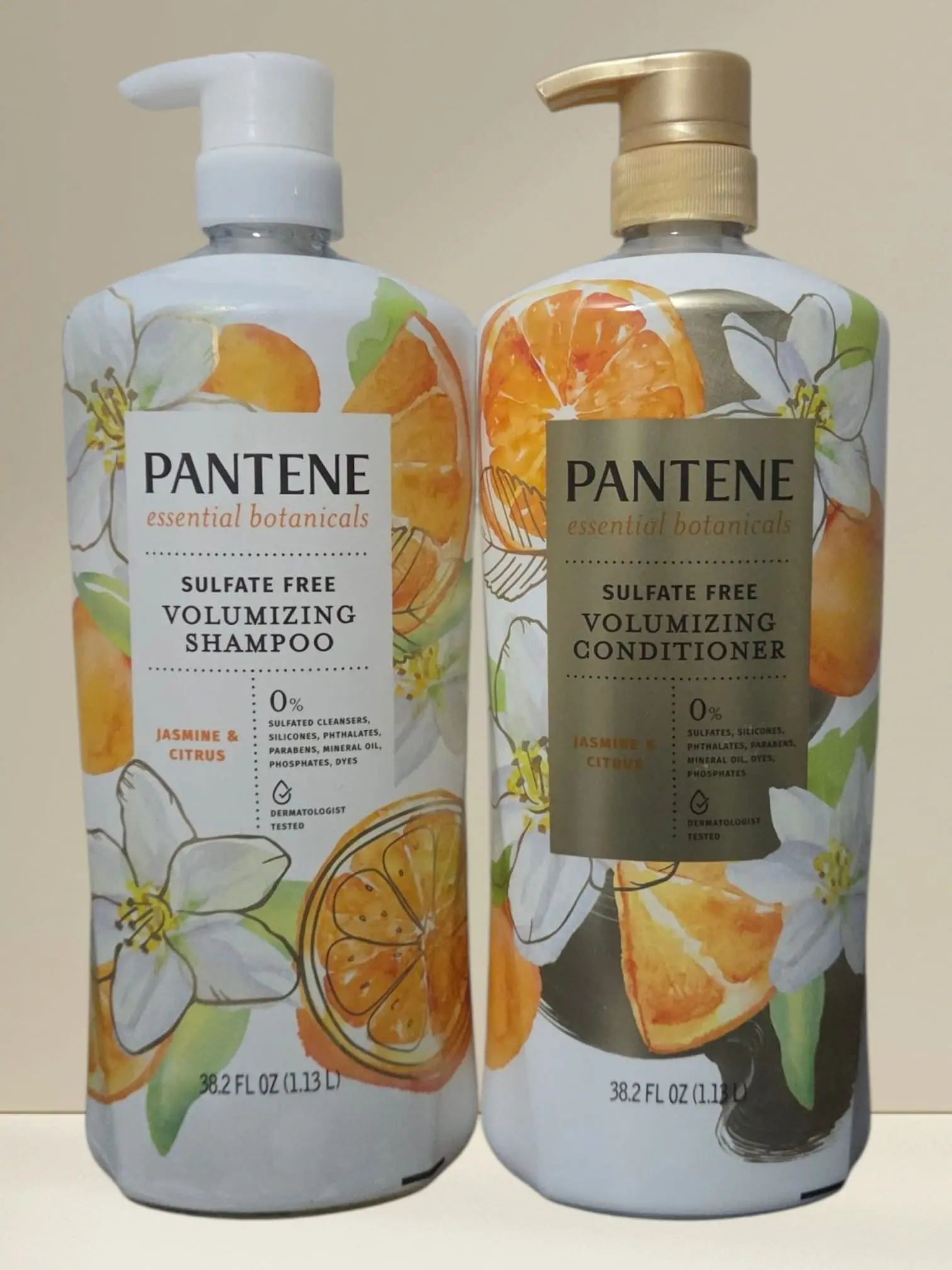 Pantene Essential Botanicals Shampoo-Conditioner Duo Pack, Daily Cleansing Haircare Cleanser with Botanical Blend, Natural Extracts, Jasmine & Citrus Scent, 38.2 fl oz, Liquid