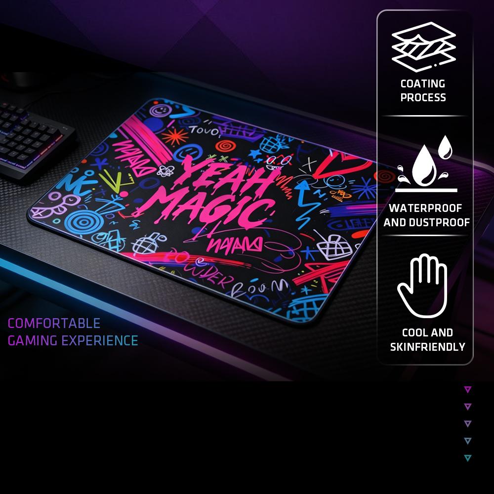 YEAH MAGIC Arcane M1 Micro-Etched Glass Gaming Mouse Pad - Hard Computer Mousepad for PC Gaming Setup, Anti-Slip Base, 12.2×16.14in Bundle with Arm Sleeve, Speed Mouse Skates, Hard Mousepad, Computer Mouse Pad