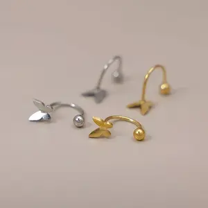 A Minimalist Butterfly U-Shaped Septum, Low-Allergy 316L Stainless Steel Lip Ring, Designed for Hanging Ear Cartilage Piercings, Suitable for Women'S Helix Lobe Earrings Hypoallergenic Lip Jewelry Fashion Accessories Gold Plated