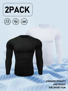Men's 2-Pack Compression Long Sleeve Shirts, Quick Dry Moisture Wicking Athletic Undershirts, Performance Workout Tops for Gym, Running, Basketball