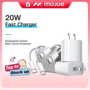 2-Pack 20W Fast Charging USB-C Wall Charger Block with 2-Pack 6FT/10FT USB-C to USB-C Braided  Cable for iPhone 17/17 Air/16/15 Pro Max，AirPods, iPad and so on
