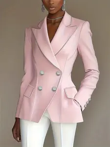 Women's Spring Summer New Style Blazer Jacket, Two-Button Design, Silver Color Trim, Elegant Office Wear, Fashionable Outerwear