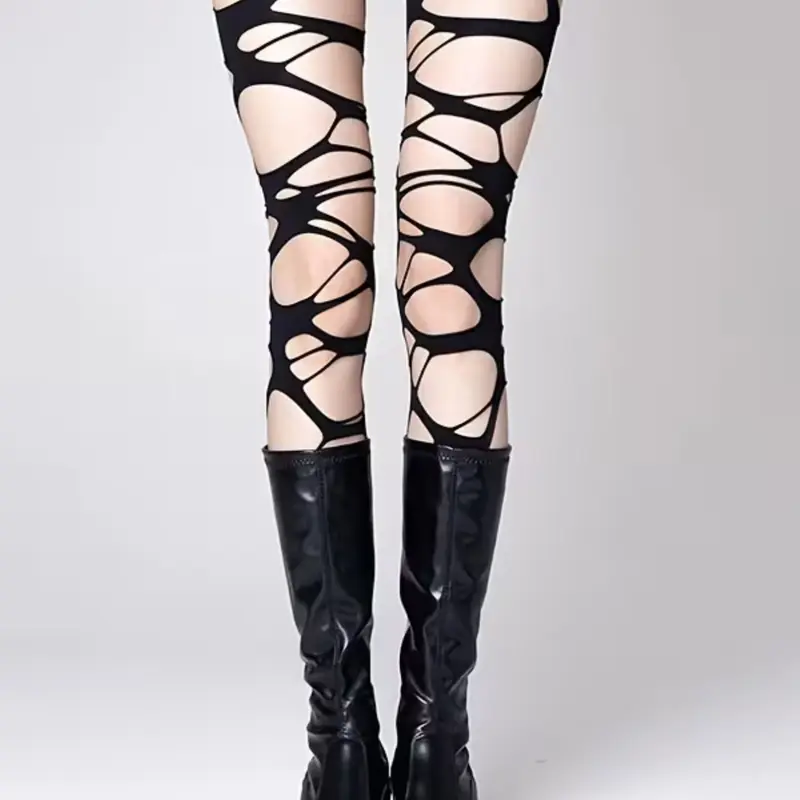 Women's Ripped Skinny Pants Gothic Punk Style Cutout Long Socks Y2K Style Ripped Stockings Fit Fashion Trendy Accessory Clothing