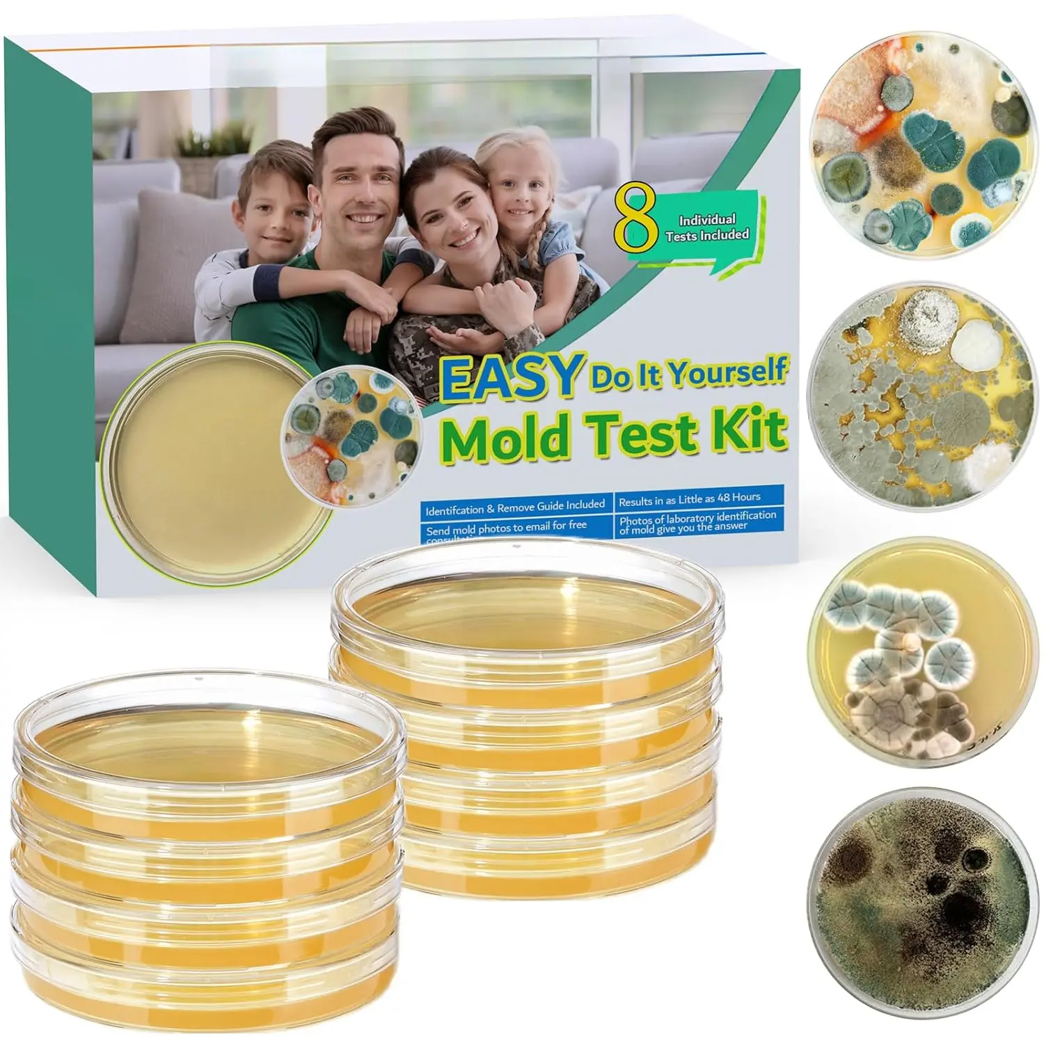 Mold Test Kit for Home, 8 Detection Tests for HVAC, Surfaces & Indoor Air Quality, DIY Black Mold Detector Testing kit at Home, Includes Detailed Identification Guide, Free Lab Analysis