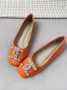 Women's Square Toe Ballet Flats, Glossy Patent Leather with Sparkling Rhinestones, Comfortable All-Season Fashion Shoes, Fashionable Flats
