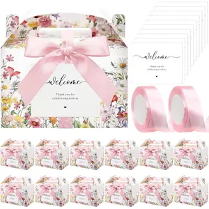24 Sets Wildflower Wedding Welcome Box with Ribbon and Label 9x6x6'' Large Gable Boxes Paper Goodie Boxes Welcome Favor Kit for Wedding Bridesmaid  Bridal  Shower Birthday Party