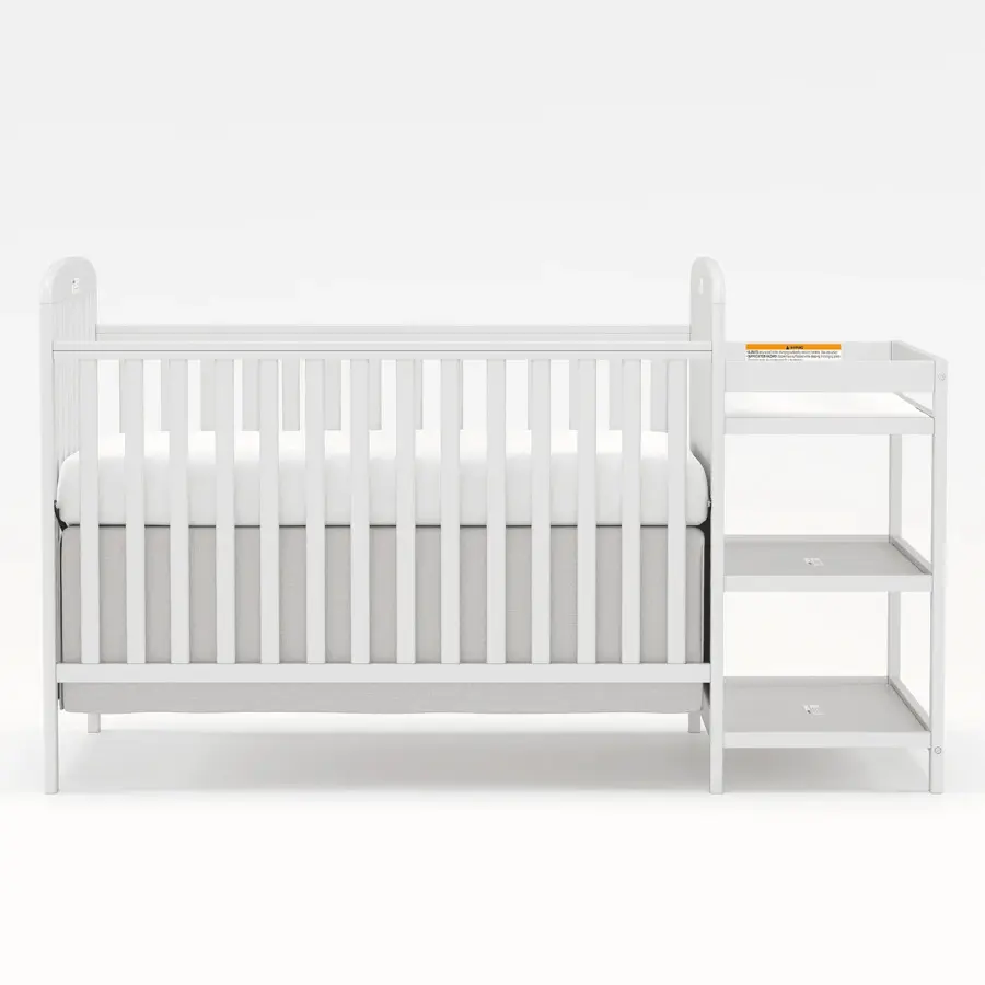 An 3-In-1 Convertible Baby Crib With Changing Table Combo, Wood Full Size Baby Crib Turn Into Toddler Bed And Daybed With Storage Space For Nursery Furniture, 3 Mattress Height Settings