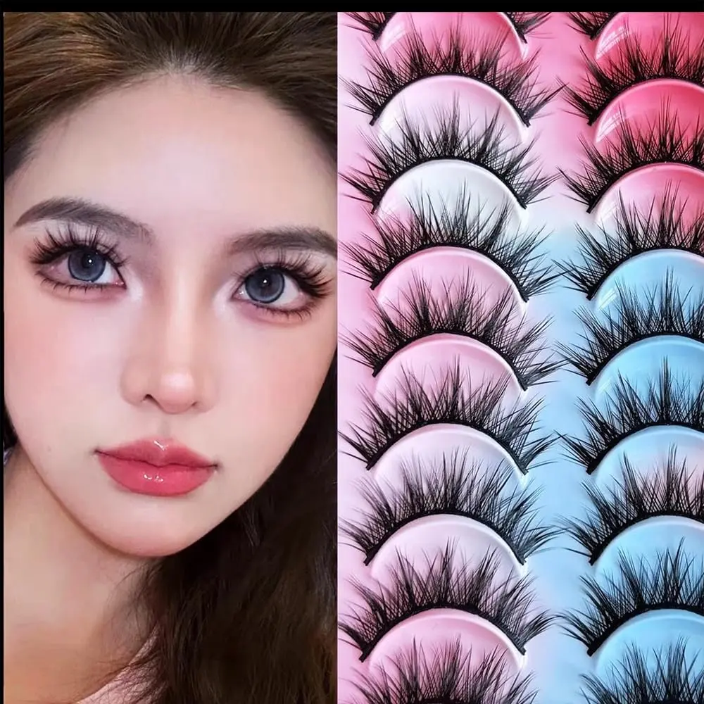 AM RONG MAGIC Eyelashes Natural Look Faux Mink Lashes Pack Handmade Fluffy False Eyelashes 10 Pairs Cat Eye Lashes,Reusable Lashes