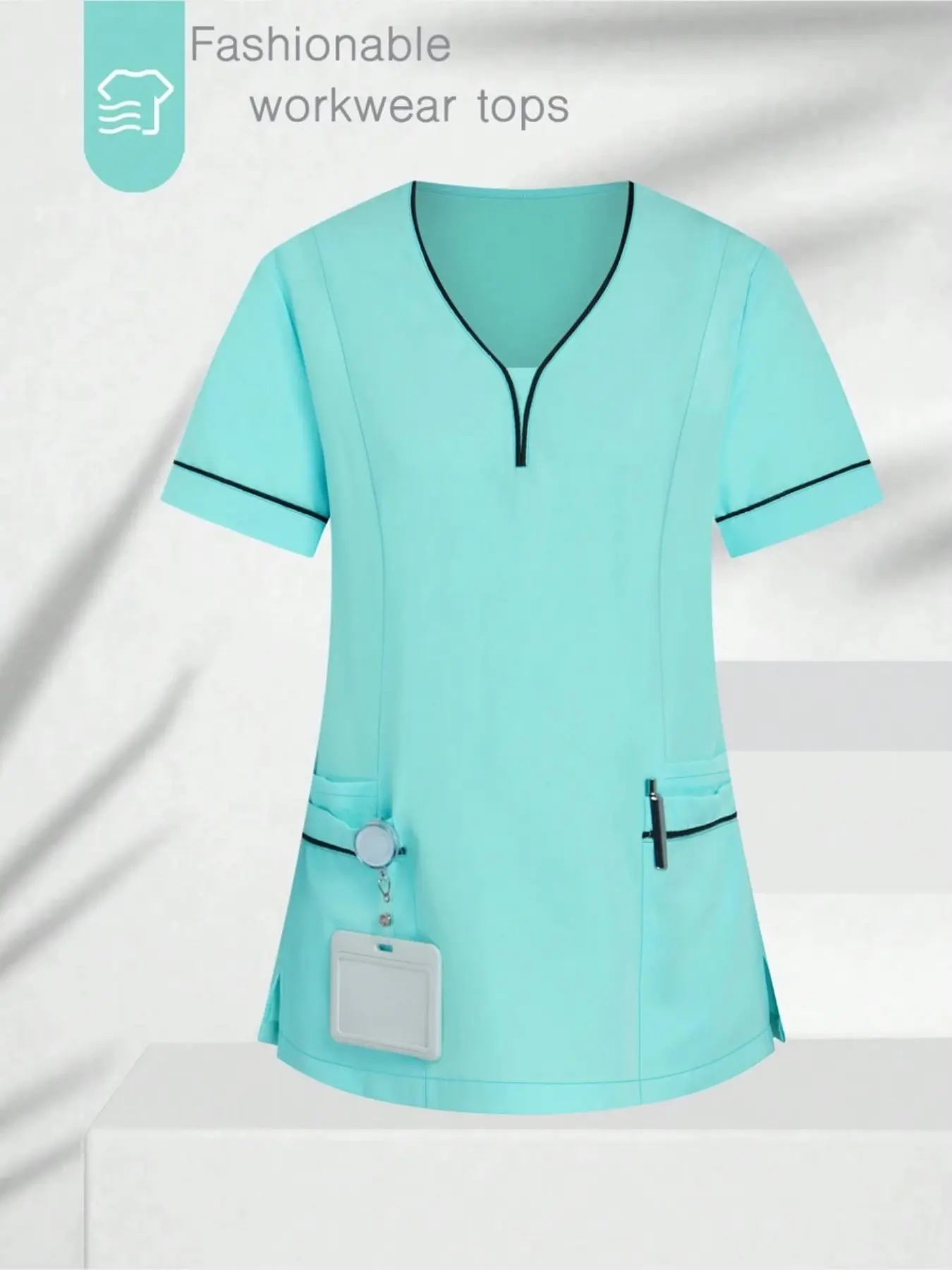Solid Color Multi-Pocket Short Sleeve T-Shirt, Women's Casual Comfortable Fashionable Top, Fashion Commute Workwear Professional Shirt, Stylish Everyday Wear