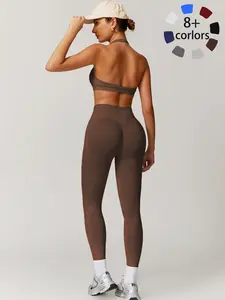 2-Piece Women's Sports Bra and Fitted High-Waist Pants Set, Removable Cups, Quick-Dry Comfortable Outfit for Yoga, Gym and Tennis, Fitness Sportswear Set