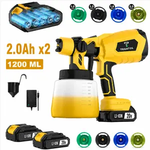 TEGATOK 20V Lithium Battery Cordless Paint Sprayer, 1200ml Large Capacity, 4 Types of Nozzles, Dual 2.0Ah Batteries, High Atomization Electric Sprayer Kit for Latex Paint Household Use