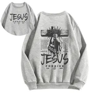 Men's Sacred Forgiveness Line Printed Tops - Acid-Washed Cotton Tee, Polyester Hoodie & Sweatshirt with "JESUS+FORGIVE+Nail in Hand+Crown of Thorns+Bible Verses" Prints, Edgy-Faithful, Casual, Comfy & Distinctive for Street Outings, Daily Wear