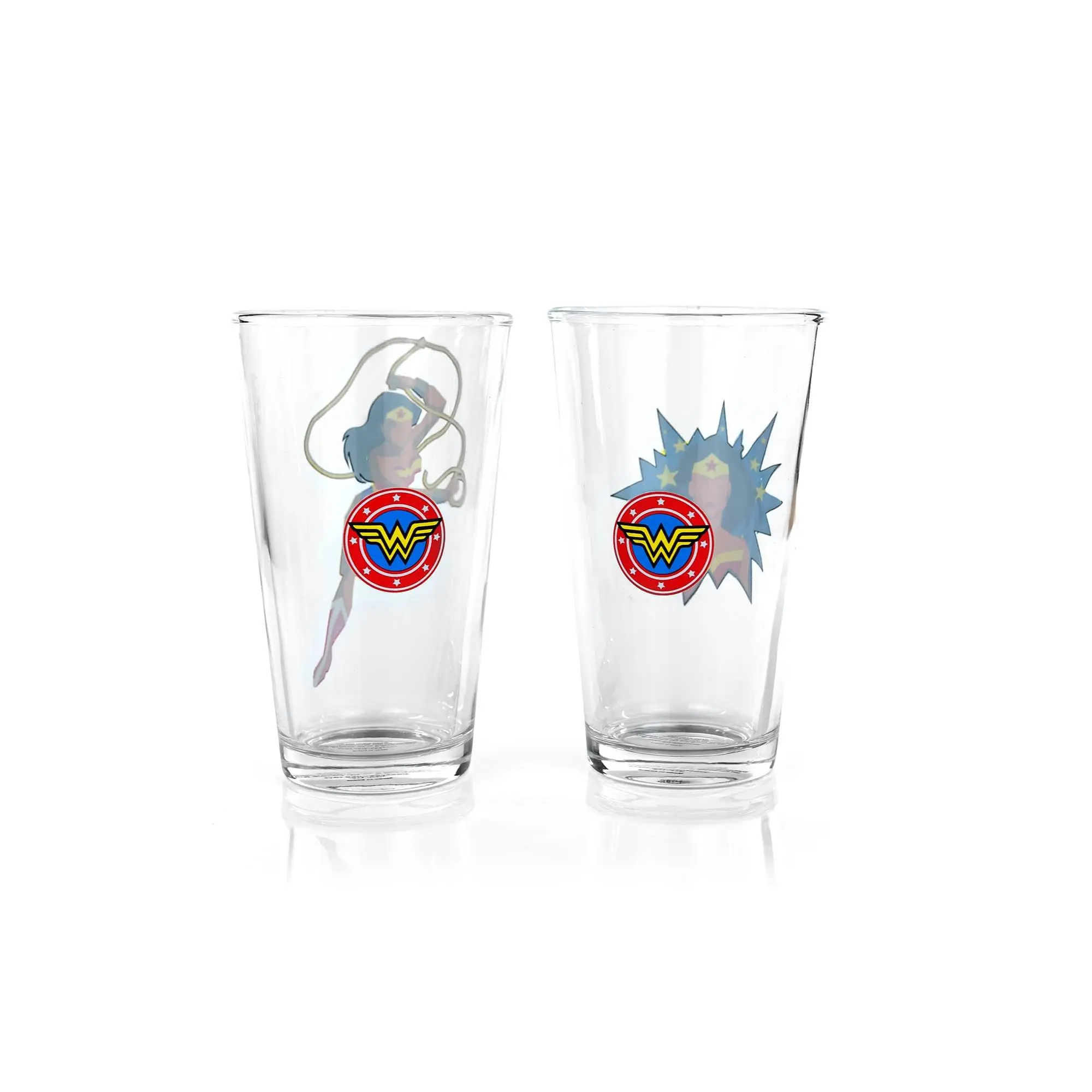 DC Wonder Woman Pint Glass Set | Two Action Packed 16-Ounce Cups | Set Of 2