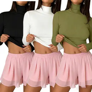 3-Pack Breathable Cotton Blend Casual Crop Tops, Women's Slim Y2K Korean Casual Elegant Tees