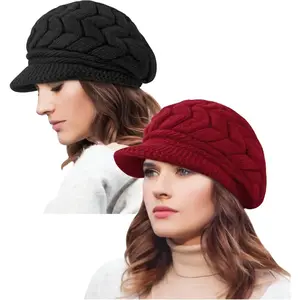 2 Pack Womens Winter Hats Warm Knit Hat Slouchy Beanie Cap with Brim Gifts