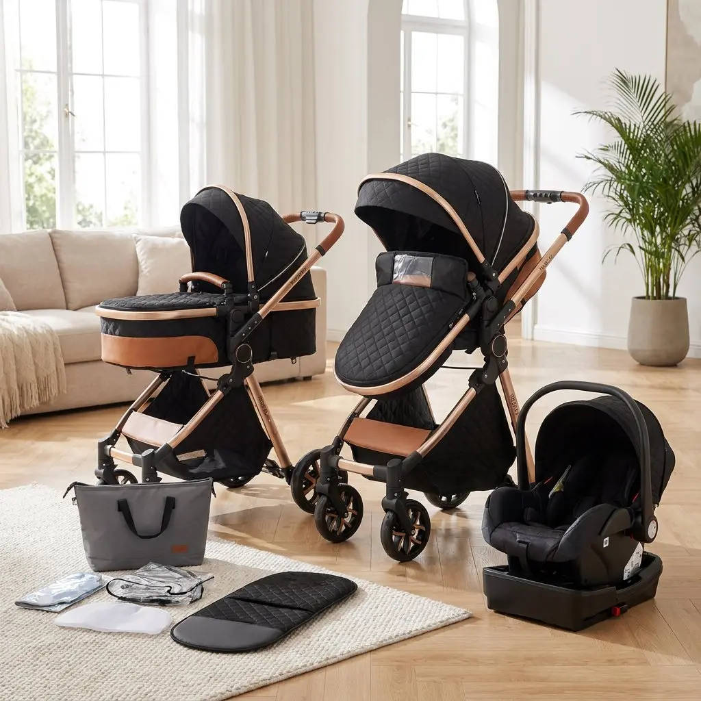 4-in-1 Portable Foldable Baby Stroller Travel System - Car Seat Function, Convertible Bassinet, 1-Hand Fold, Adjustable Sunshade, Comfortable Seat Cushion, Safety Protection for Outdoor Adventures 4-wheel adaptive pockit don key lightweight double