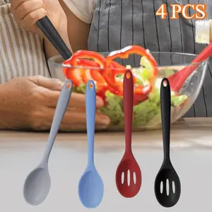 4 Pcs Silicone Cooking Utensils Set 10.6 Inch Large Silicone Serving Nonstick Spoons Heat Resistant Mixing Slotted Spoons for Kitchen Cooking Bake Stir, Dishwasher Safe(Mixed Colors) party  supplies gift
