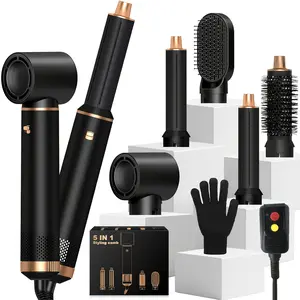 5in 1 Hot Brush Hair Styler Hot Hair Brush Mutifunctional Hot Air Brush Hair Straightener Curling Iron Wand Electric Hair Curler Hair Styling Brush