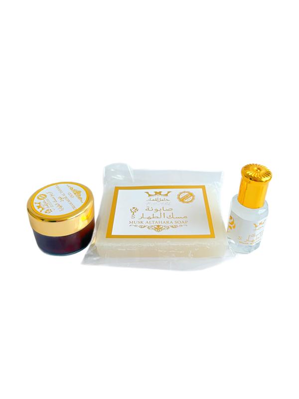 Musc Al Tahara Kit - Original - Alcohol-Free Concentrated Perfume Oil, Perfumed Cream, & Soap Set - Pure White Musk Scent - Ideal for Hygiene & Spiritual Purposes