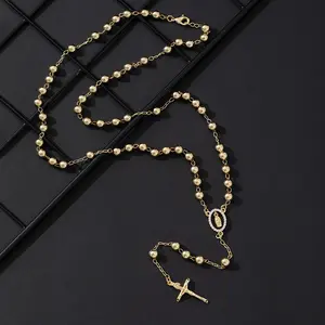 New 14K Gold Plated Golden Plated Vintage Catholic Y-Necklace - Virgin of Guadalupe & Rosary Beads, Elegant Cross Pendant, Stylish Religious Jewelry for | Ideal Gift, Everyday Elegance, Durable Chain, for Teenager