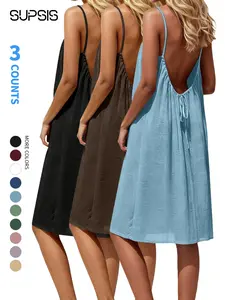 1/3 pcs Women's Solid Color Cami Lounge Dress, Elegant Sleeveless Knee-Length Nightdress, Casual Sleepwear for Summer Indoor Wear