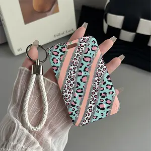 Leopard Glitter Streaks Pattern Design Plastic Id Card Holder With Personalized Lanyard for Doctors, Nurses, Students-Bus Card Case, Campus Card Protector Perfect Halloween Christmas Gift