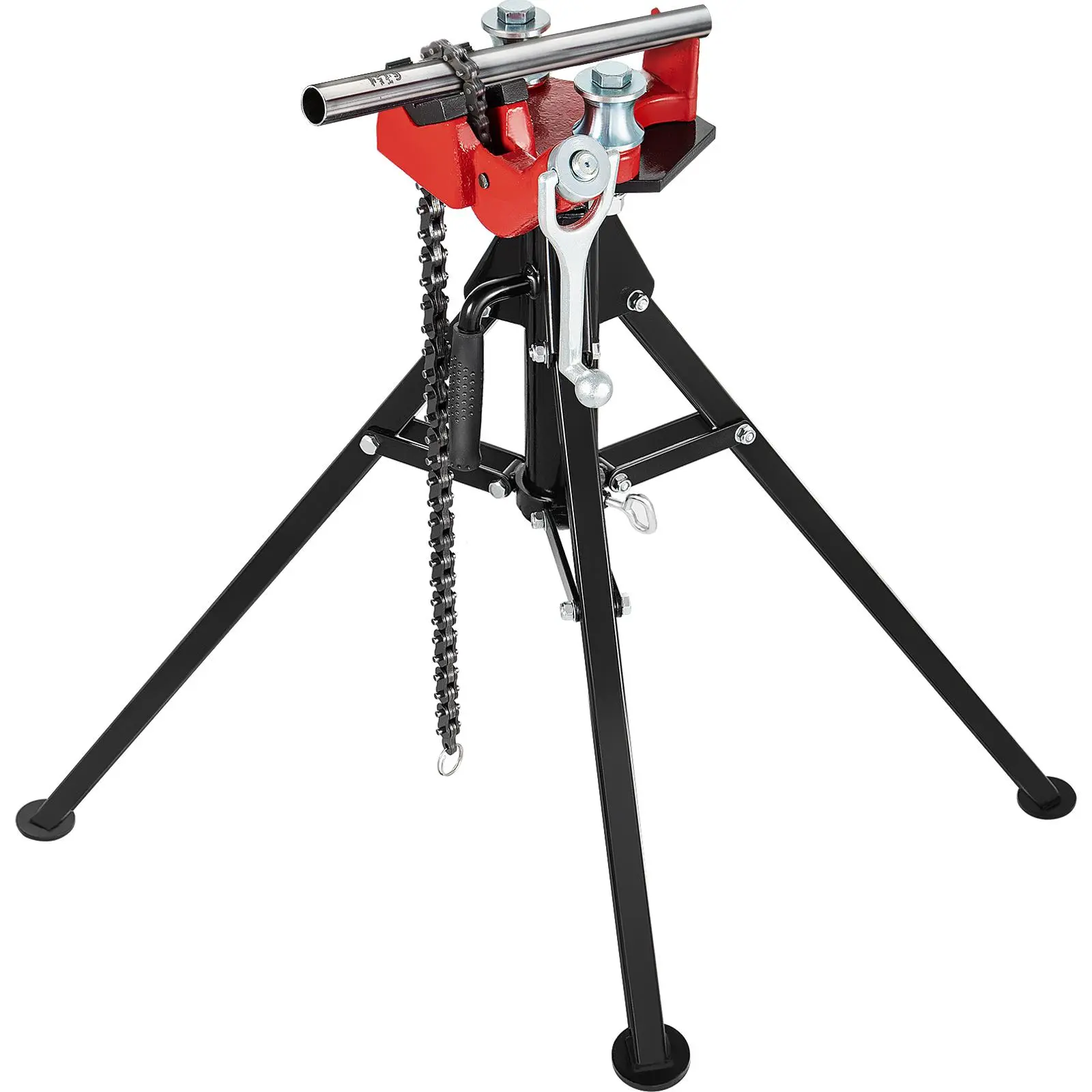 【BackToSchool】VEVOR Tripod Pipe Chain Vise, 1/8\"-5\" Pipe Capacity, 36.4“ Length Chain Vise Stand with Portable Folding Steel Legs, for Grabbing, Supporting and Bending Pipes in Factory, Workshop and Home