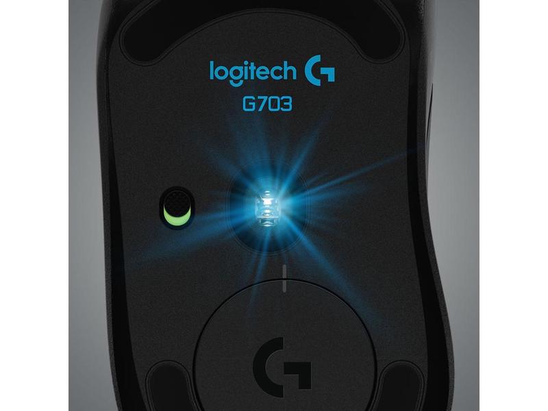 Logitech G703 Lightspeed Wireless Gaming Mouse W/Hero 25K Sensor, PowerPlay Compatible, Lightsync RGB, Lightweight 95G+10G Optional, 100-25, 600 DPI, Rubber Side Grips - Black