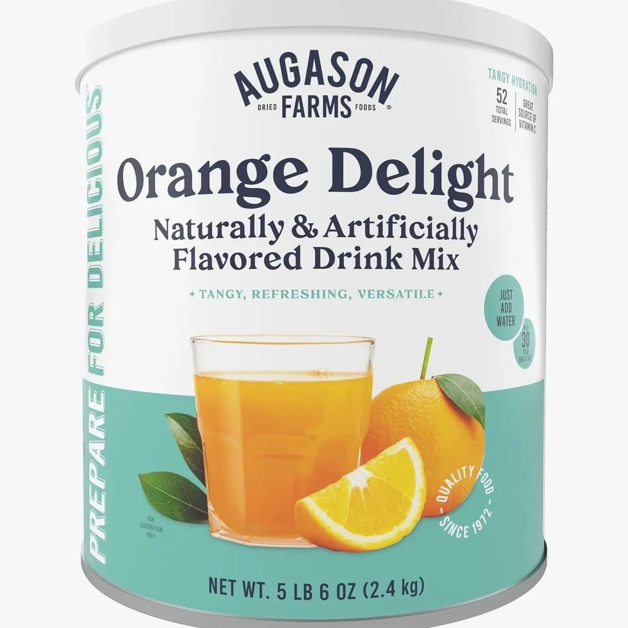 Augason Farms Orange Delight Drink Mix Can – 52 Servings Instant Powdered Beverage, Shelf-Life Up to 30 Years, Emergency Food Supply & Everyday Refreshment