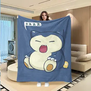 Cozy Snorlax Nap Theme Fleece Blanket in Soothing Blue, Extra Large Snorlax Yawning Design, Soft and Warm Digital Printing for Valentine's Day and Easter Gifts