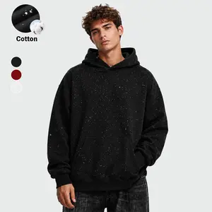 TELLFUN--Men's Sequined Pullover Hoodie - Fashionable Casual Long-Sleeved Menswear Top with Pockets, Loose-Fitting Y2K Galaxy Sweatshirt for Autumn & Winter