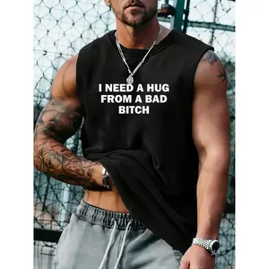 Men's lightweight breathable vests outdoor white printed black lettering vests made of breathable polyester fabric suitable for hiking camping and casual outings