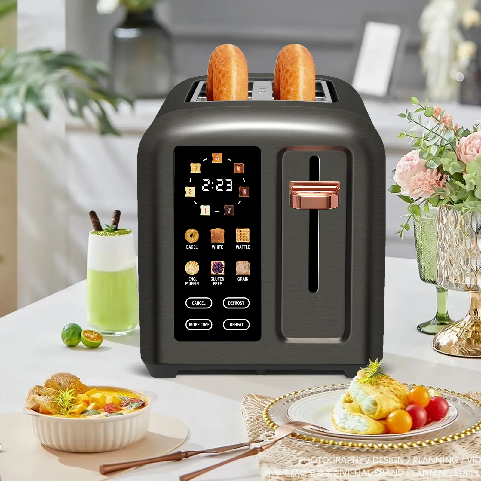 New Full Touch Toaster,Toaster 2 Slice, Stainless Toaster LCD Display&Touch Button, 50% Faster Heating Speed, 1.4'' Wide Slots Toaster, 4 Basic+More T