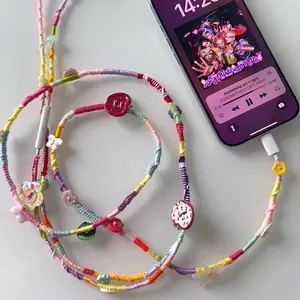 DIY Phone Data Cable Decoration Kit, 15 Buttons and 20+ Colorful Strings, Creative Craft Supplies, Perfect for Customization Projects