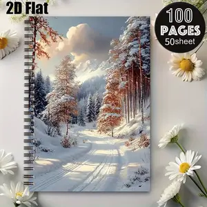 1 Spiral Coil Notebook 5.7x8.26 inch, Durable Binding, Winter Mountain Travel Journal, Christmas Gift for Outdoor Enthusiasts, Hiking Adventure Notes, Daily Planner for Snow Trip Lovers [2D] Flat