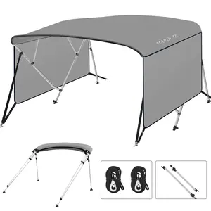 GARVEE 4 Bow Bimini Tops for Boat Cover with 1” Aluminum Alloy Frame, Include 2 Straps, 2 Adjustable Rear Support Pole, Zippered Storage Boot, PU Coating Canvas（8'L x 54" H x 73"-78" W ，Gray ）