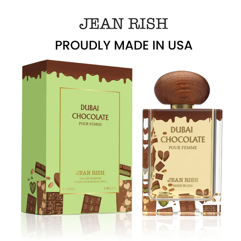 Jean Rish Viral Dubai Chocolate, Eau De Parfum (3.4 Fl Oz / 100ml) Unisex Gourmand Perfume, with Rich Pistachio Creme, Dark Chocolate Ganache & Creamy Vanilla, Made in USA