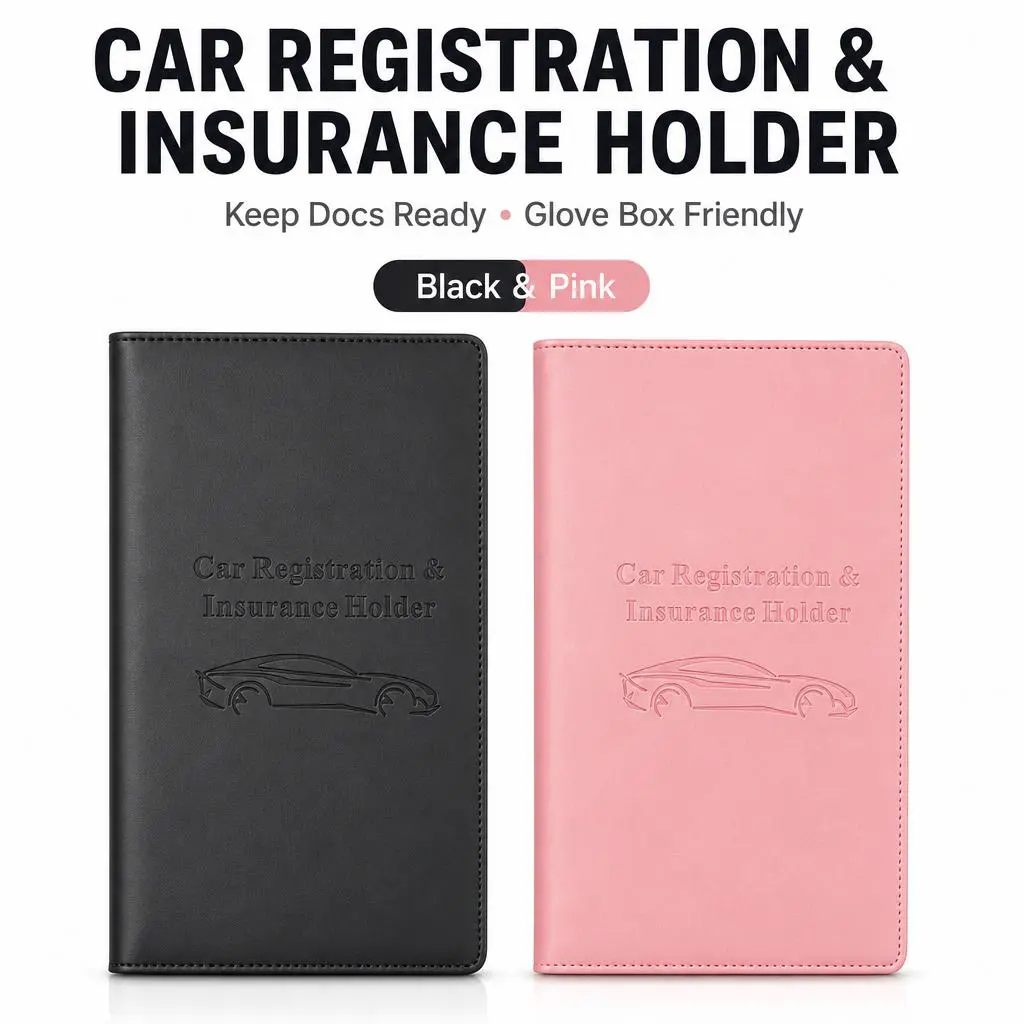 Car Registration and Insurance Holder - Slim Bi-Fold Vehicle Document Organizer for Glove Box, License & Cards Fit Universal