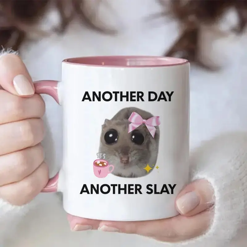 Funny Novelty Coffee Mug, Funny Mugs, Another Day Sad Hamster Meme Design, 11oz Ceramic Cup for Friends & Coworkers, Perfect Gift Idea for Christmas