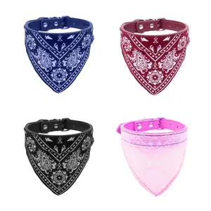 Adjustable Leather Dog Collar - Durable and Adjustable Dog Collar Small PU Leather Collar with Bandana Design for Pets ,  Heavy Duty Small Medium Large Dog Collar, Pet Collar, Pet Supplies